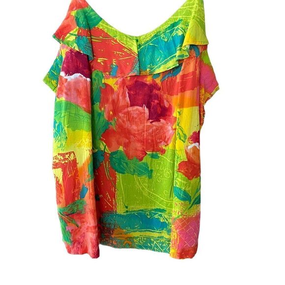 Jams World Sz XS Rose Fusion Green Pink Adjustable Spaghetti Strap Ruffle Top - Picture 3 of 7